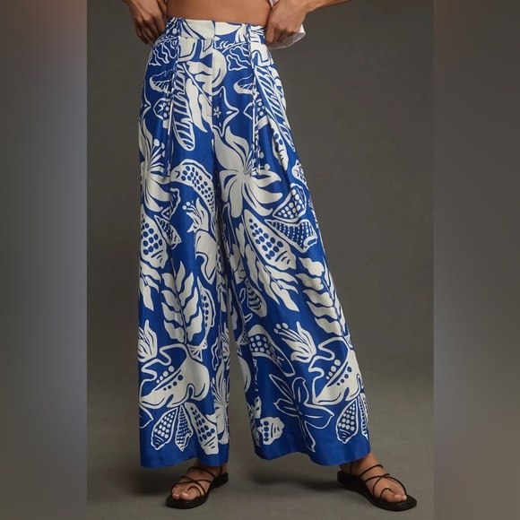 NWT Farm Rio x Anthropologie Tropical Satin Wide-Leg Pants - Picture 4 of 4